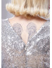 V Neck Sliver Sequin Champagne Chiffon Maxi Bridesmaid Dress